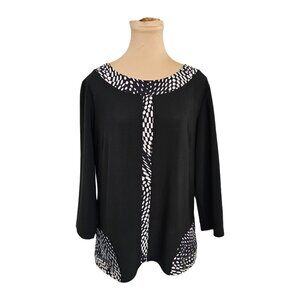 Joseph Ribkoff Black Top with Black and White Polka Dot Blouse Sz 16